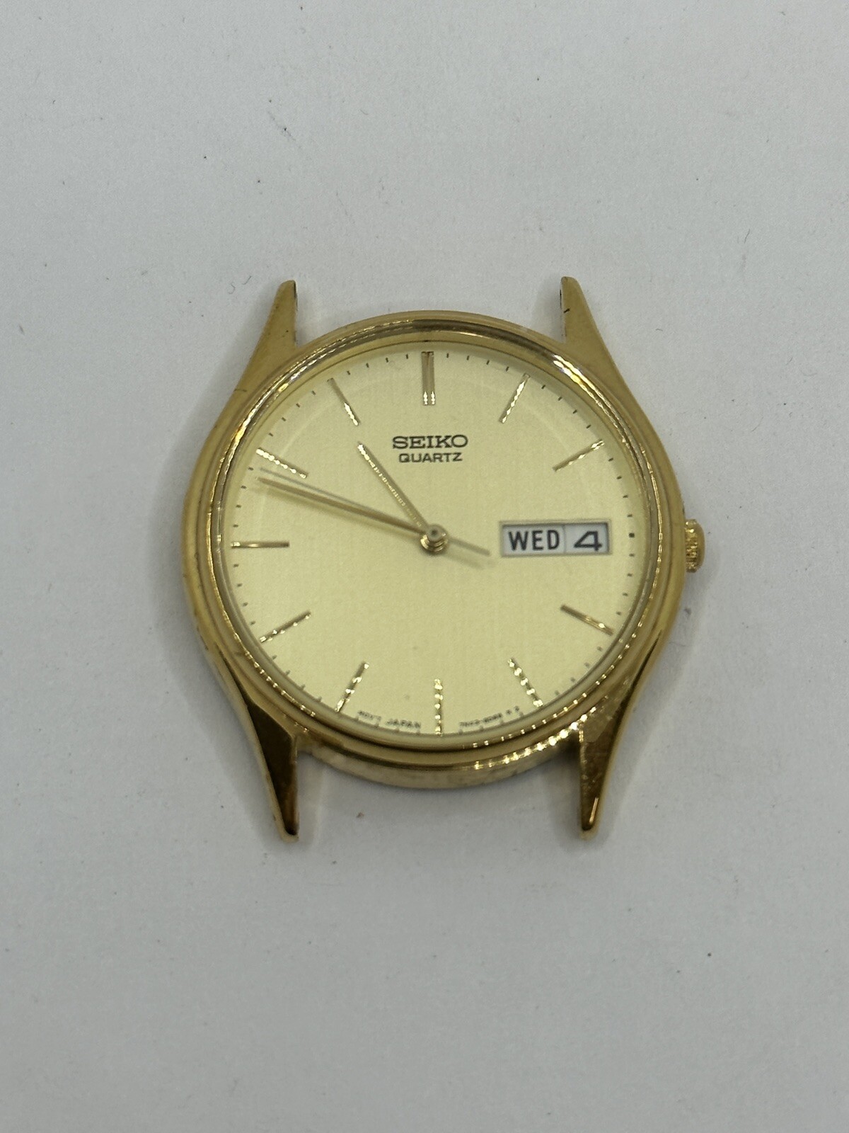 Vintage SEIKO 7N43-8A89 Day Date Gold Tone Quartz Watch Case, WORKING MOVEMENT