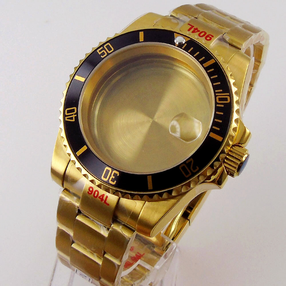 Gold Plated 40mm Watch Case Fit NH34A NH35A NH36A Sapphire Glass Ceramic Bezel