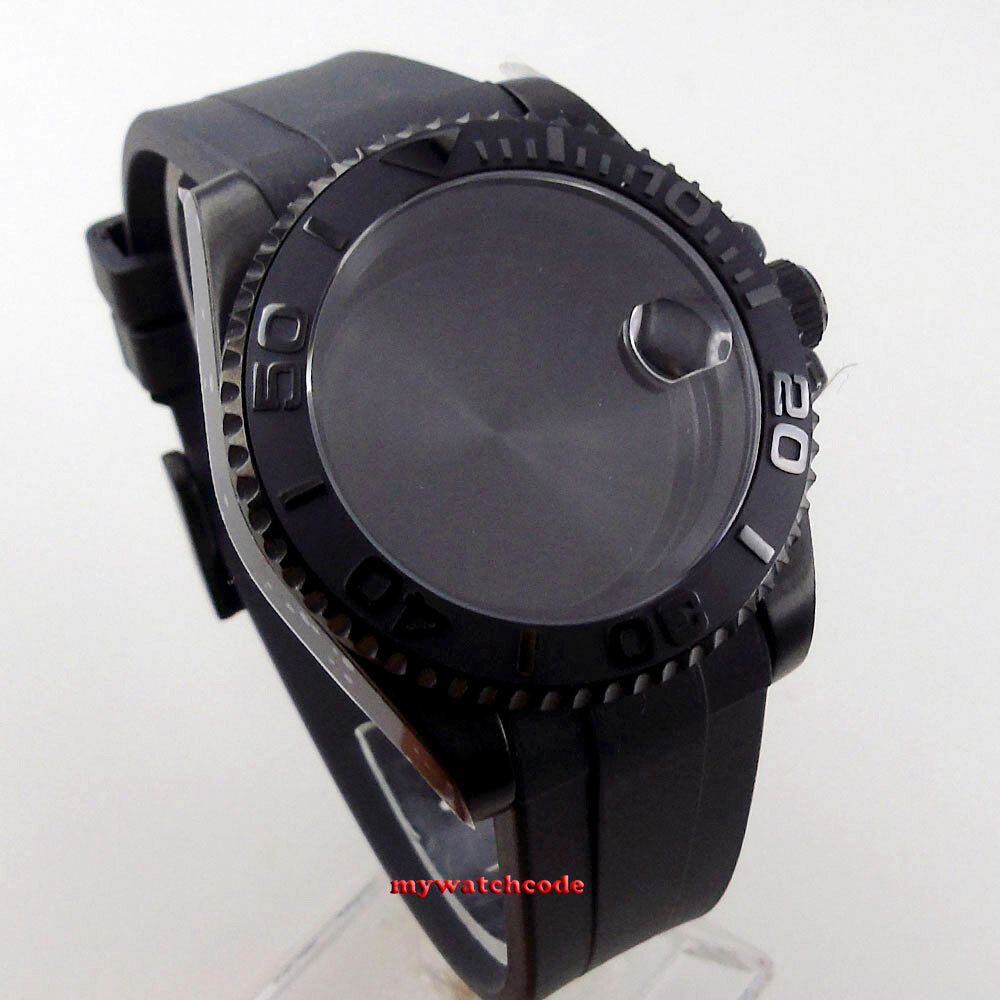 40mm Black Yatch Ceramic Bezel Sapphire PVD Watch Case Fit NH34 NH35 2824 8215