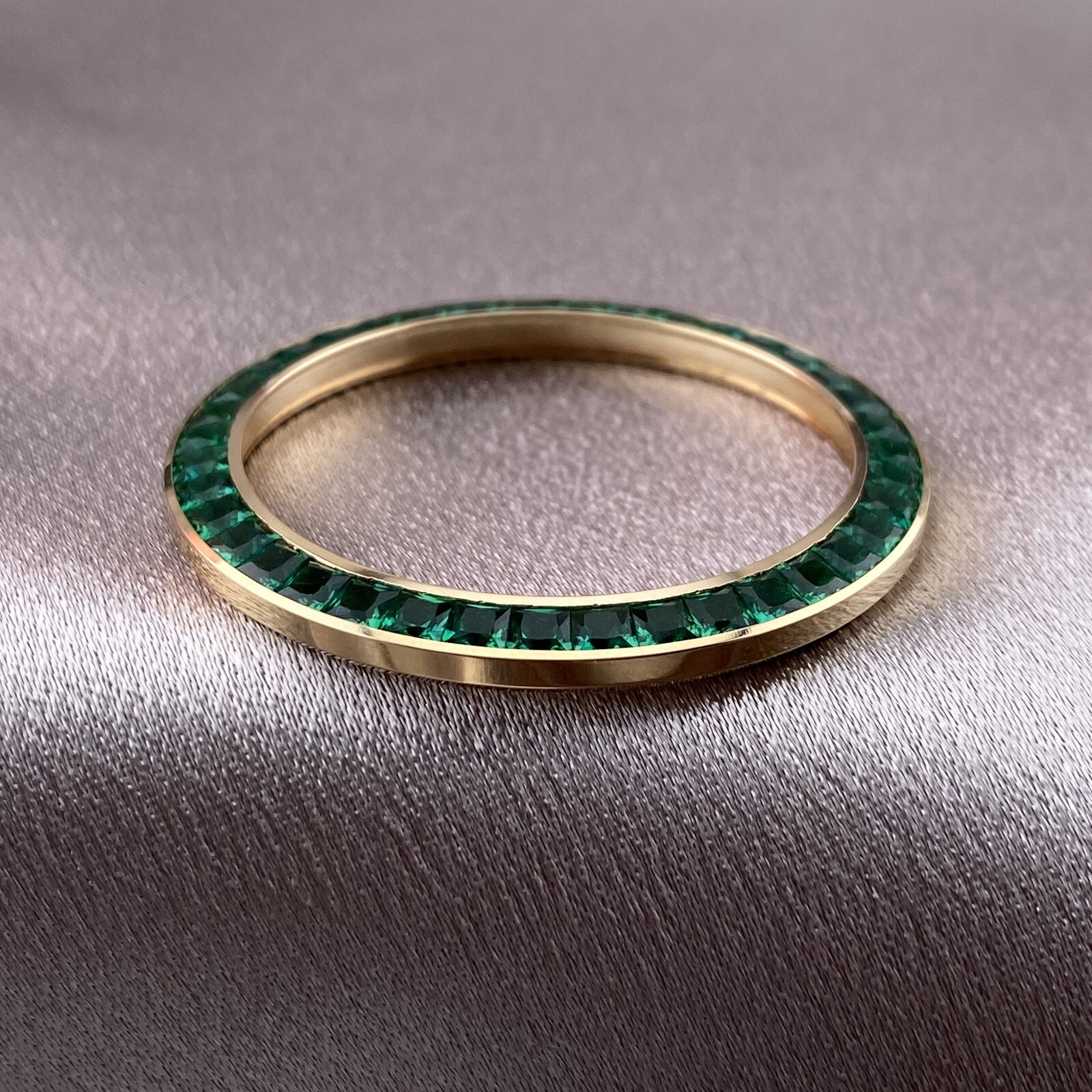 CUSTOM EMERALD BEZEL 14K YELLOW GOLD TO FIT ROLEX DAYTONA 40MM