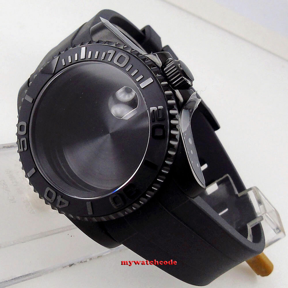 40mm Black Yatch Ceramic Bezel Sapphire PVD Watch Case Fit NH34 NH35 2824 8215