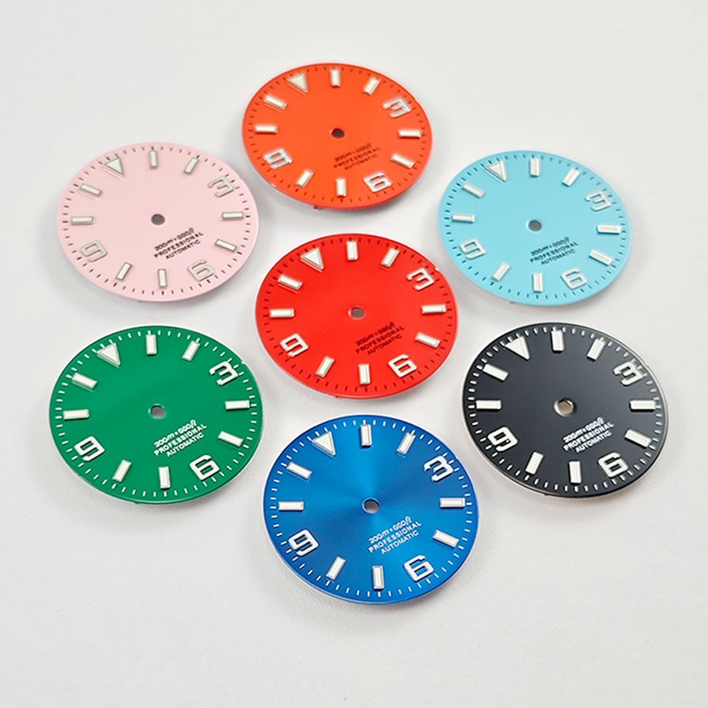 29mm Custom Logo Watch Dial For NH35 NH36 Movement Blue Green Luminous Faces