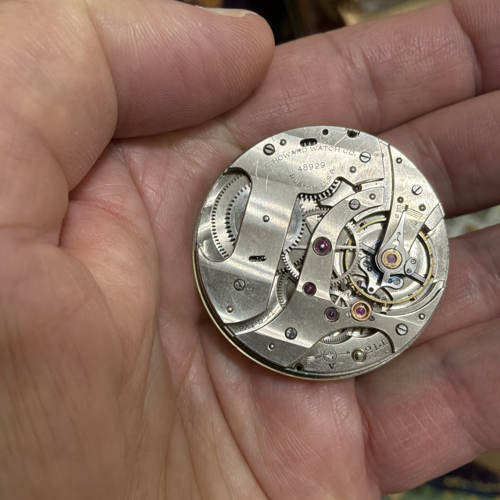 RARE E. Howard Model 1921/Series 15 Pocket Watch Movement 21J 10s For Repair