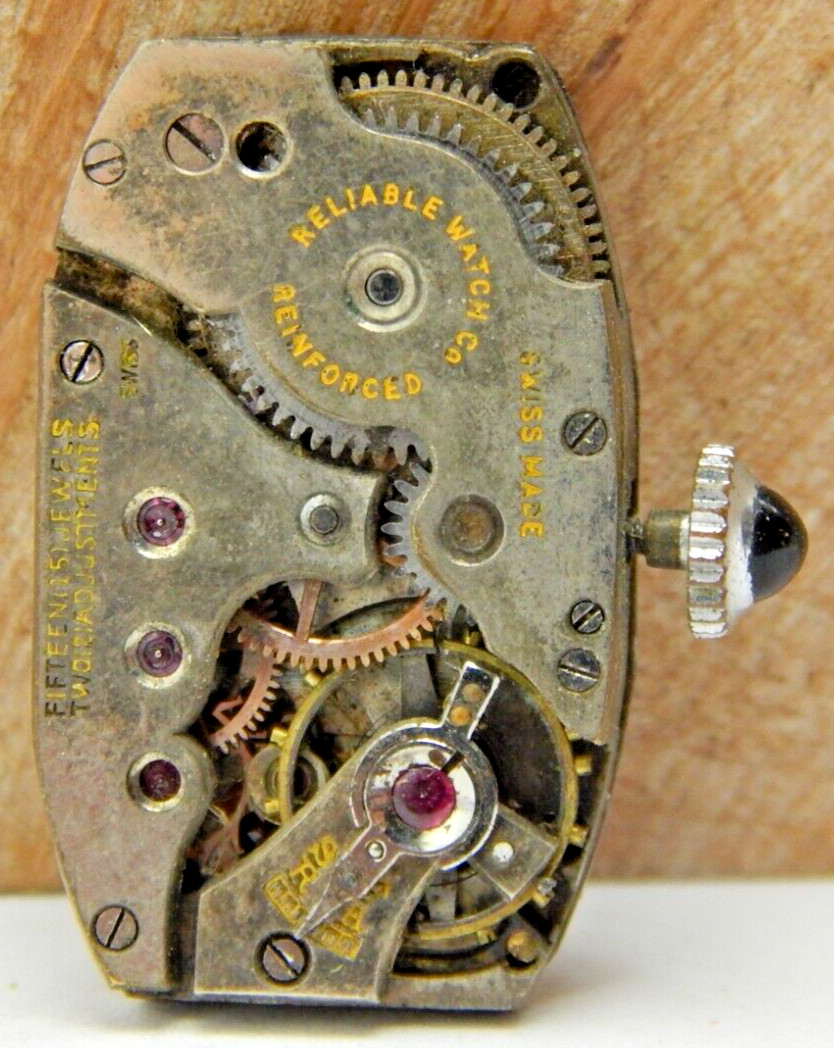 Vintage Reliable watch co 15 jewel 2 adjustment art deco wrist watch movement
