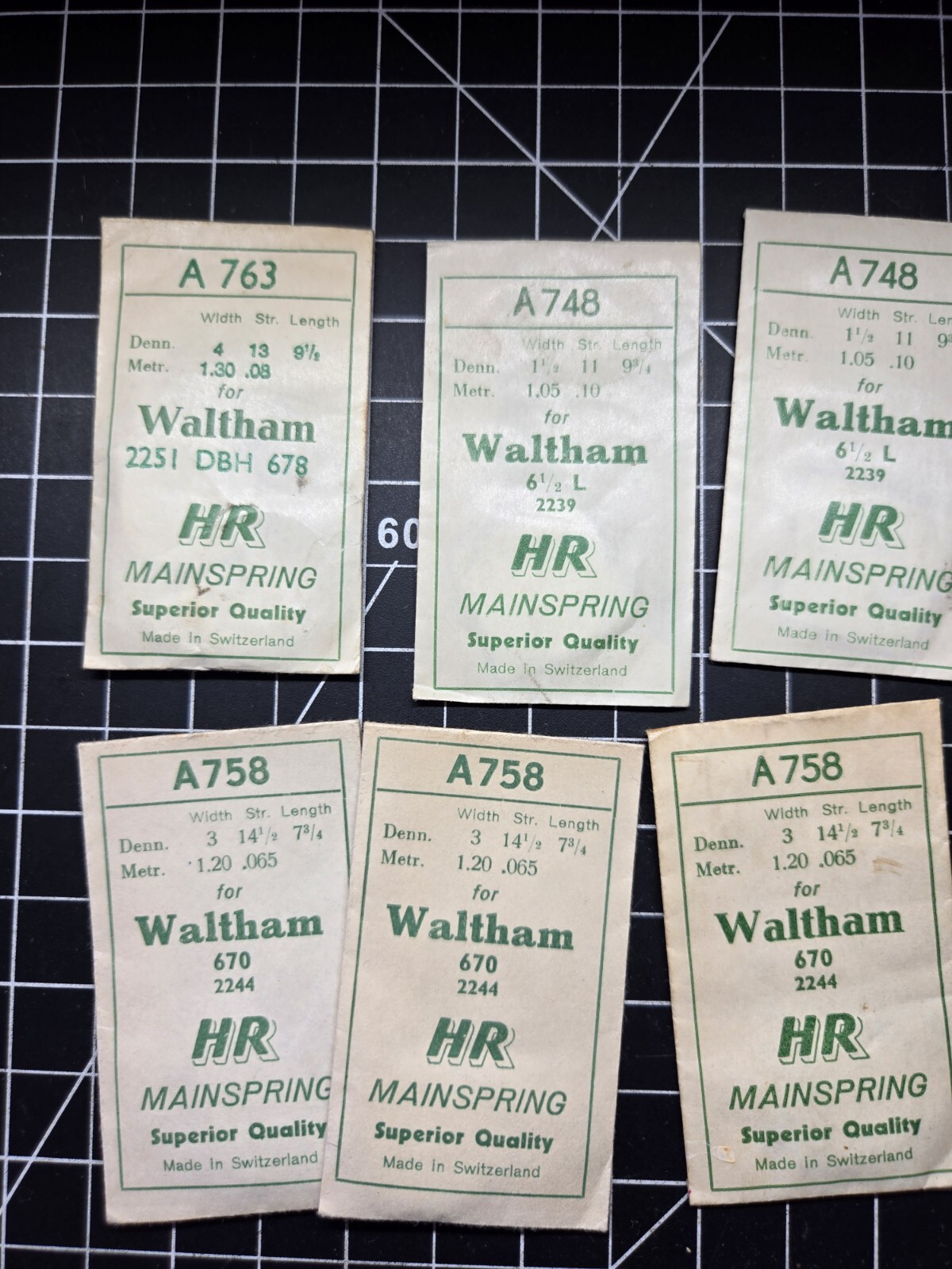 waltham pocket watch mainspring lot HR a748 a758 2244 2239 670 2251 678 6 1/2 l