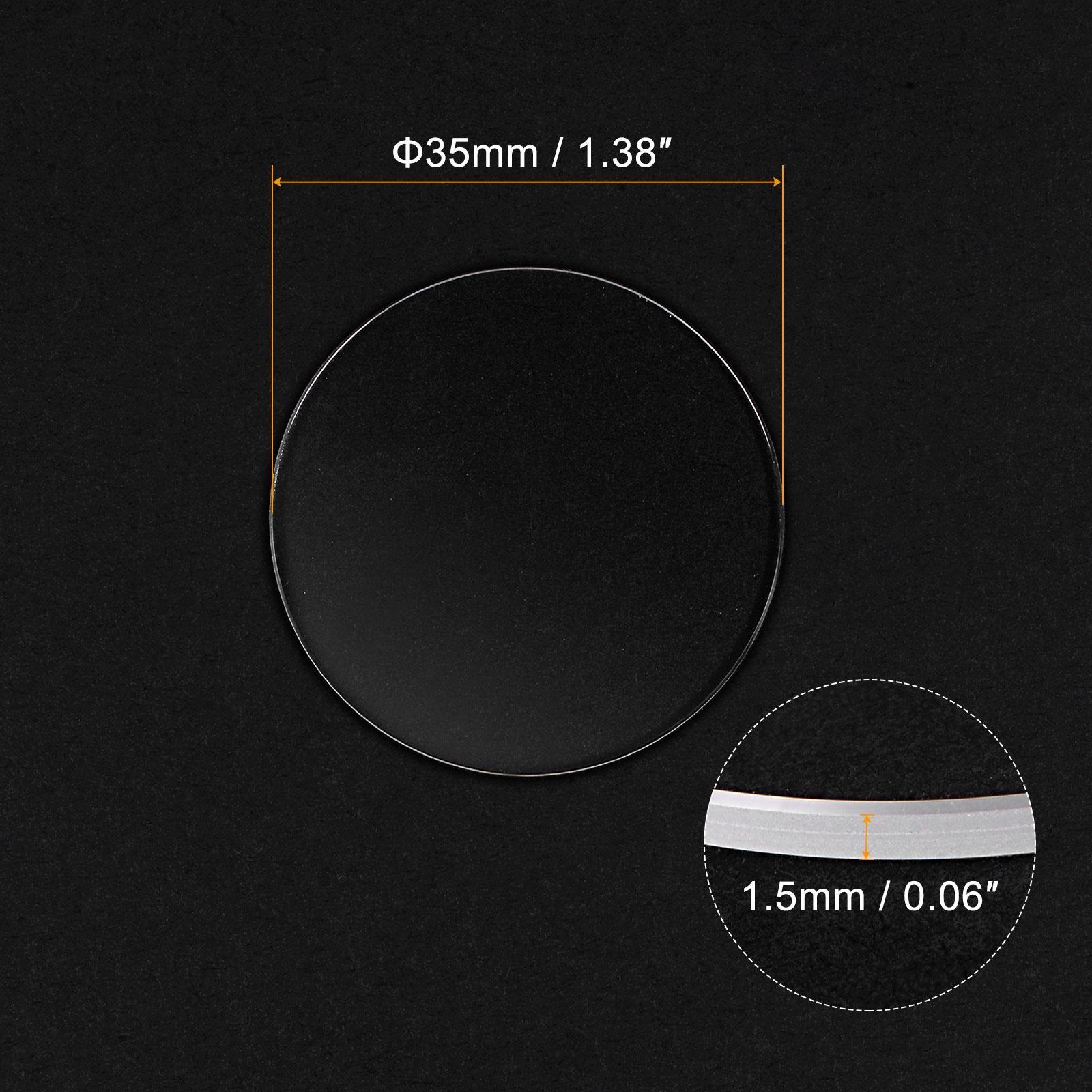 Glass Watch Round Lens Flat 35mm Dia 1.5mm Thickness, Transparent