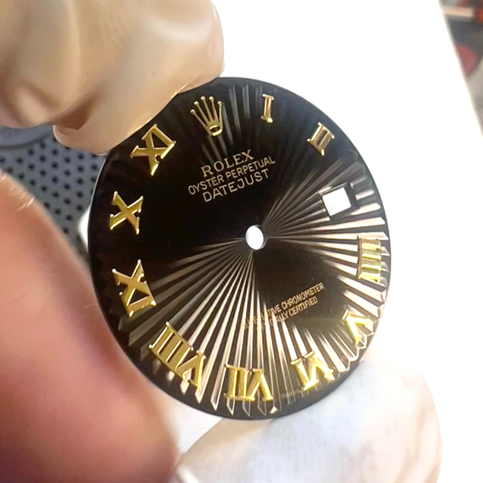 Genuine Rolex Datejust 36 Black Sunray Dial with Yellow Gold Roman Numbers