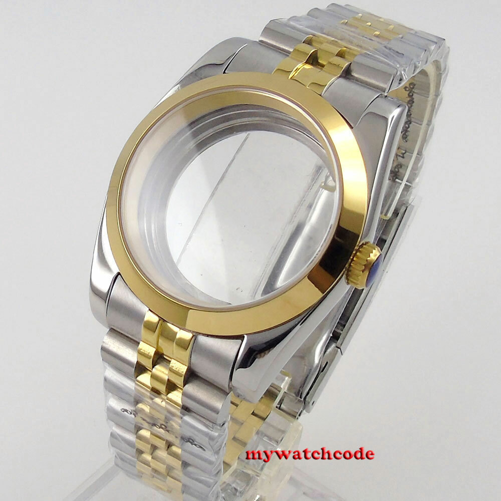 Polish 36mm sapphire glass two tone Watch Case fit NH35 NH36 NH38 jubilee strap