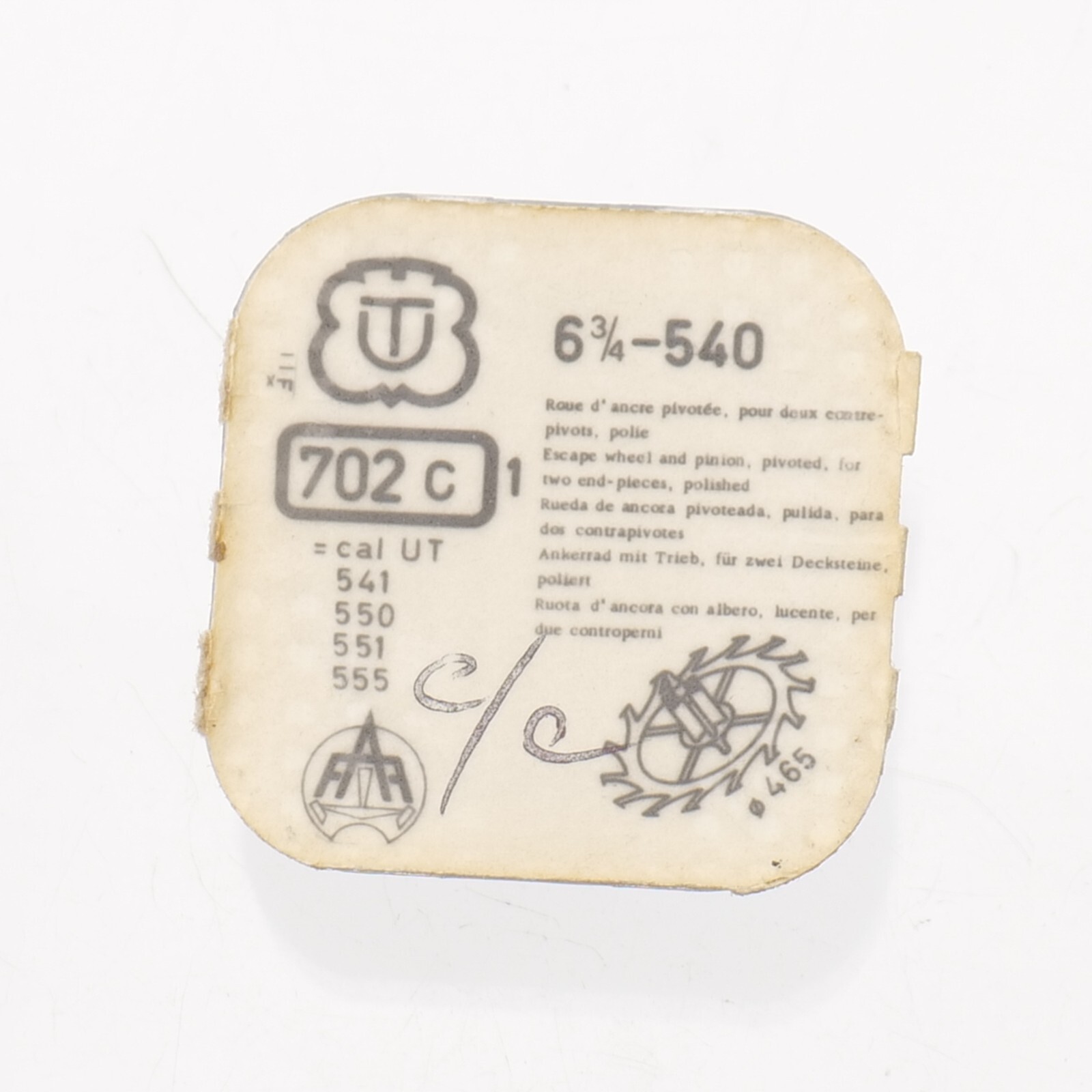 Benrus CR, CY – UT 540 Escape Wheel Watch Part 702/255 New Old Stock Watchmakers