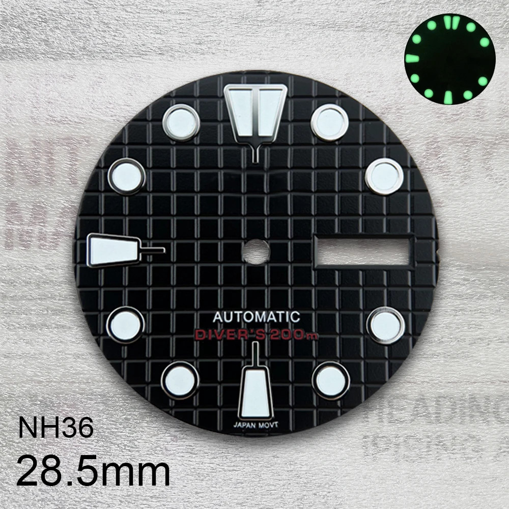 28.5mm S Logo Waffle Dial For NH36/4R36 Movement C3 Green Luminous Dual Watch