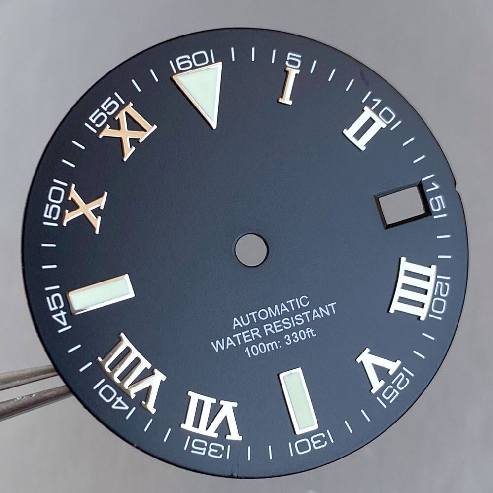 29mm Sterile Black Gray Sunburst Roman Numeral Watch Dial Fit Japan NH35A NH36A