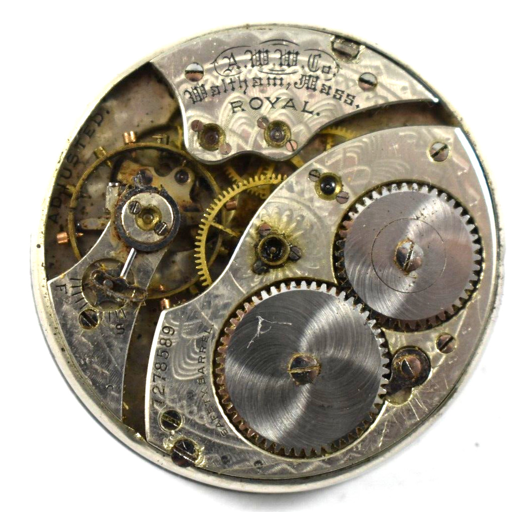 Vintage Waltham Royal 12s 17J Hunting Pocket Watch Movement lot.fc