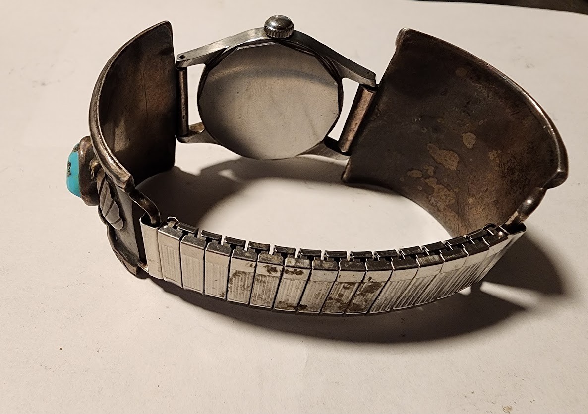 Wittnauer manual-wind wrist watch /handmade Native Zuni Style Band /Free Ship!