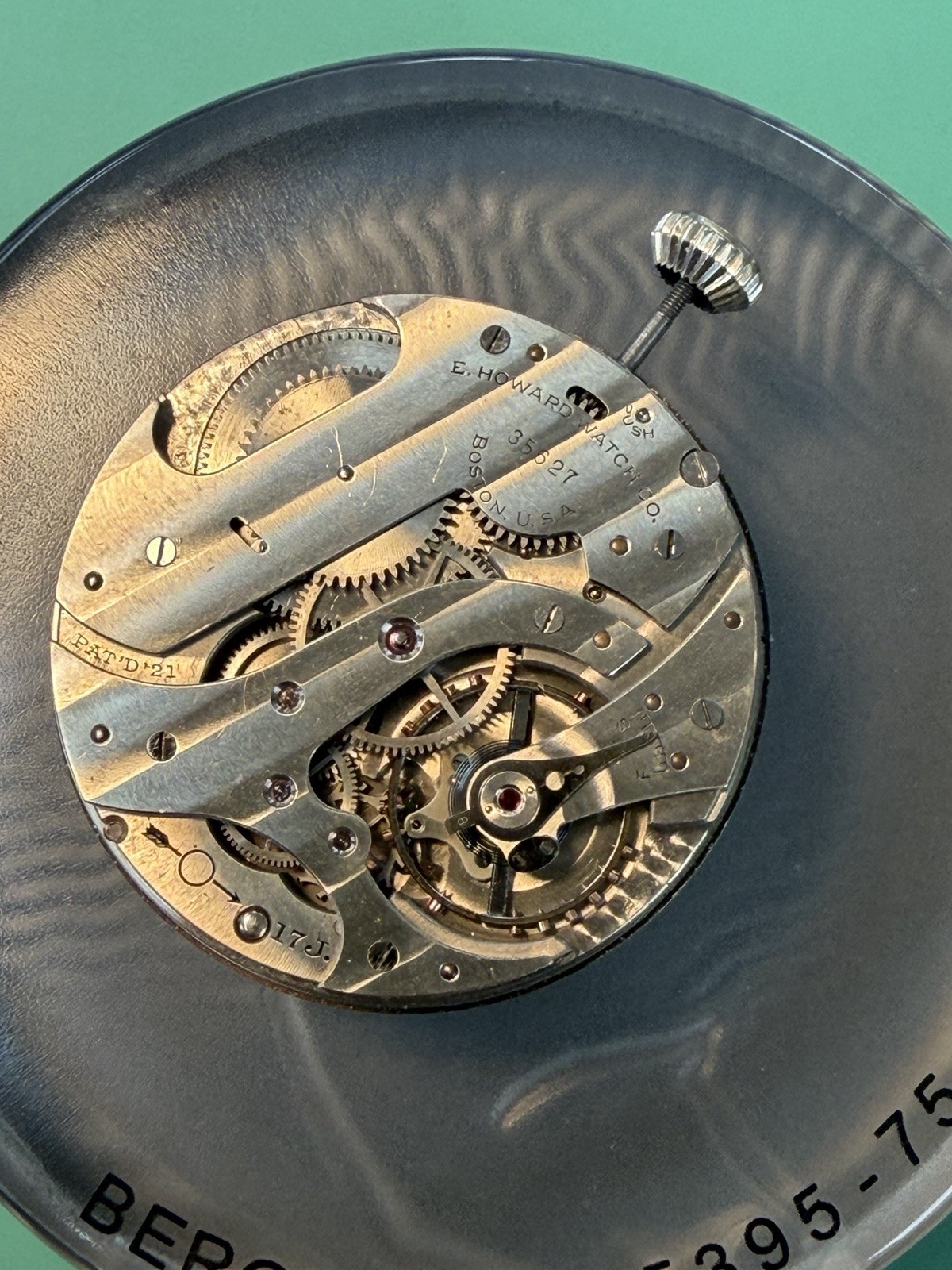 Vintage Howard 12s 17J Art Deco Pocket Watch Movement Parts Good Balance