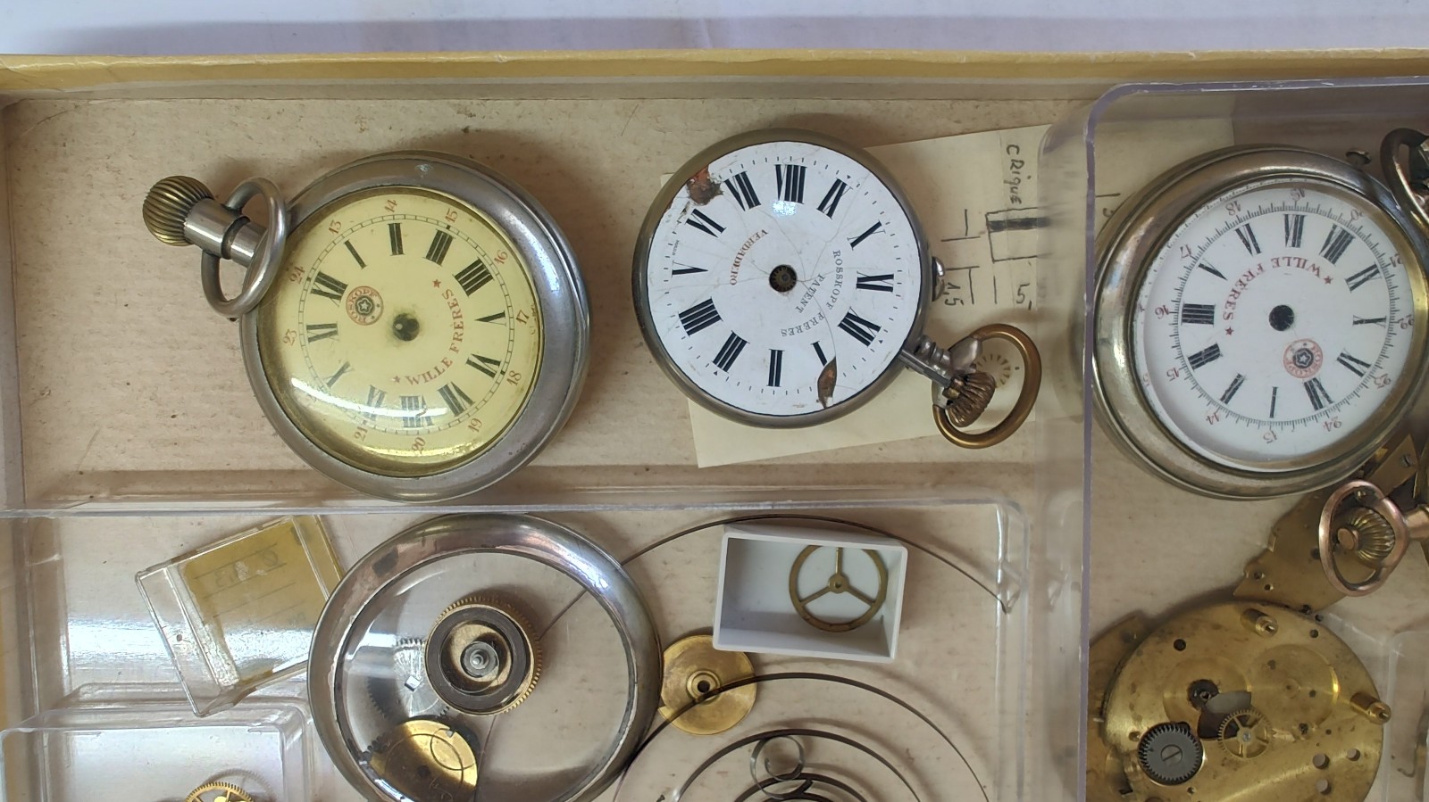 Antique Roskopf Patent Wille Frères Watch Parts Lot – Movements Dials Cases