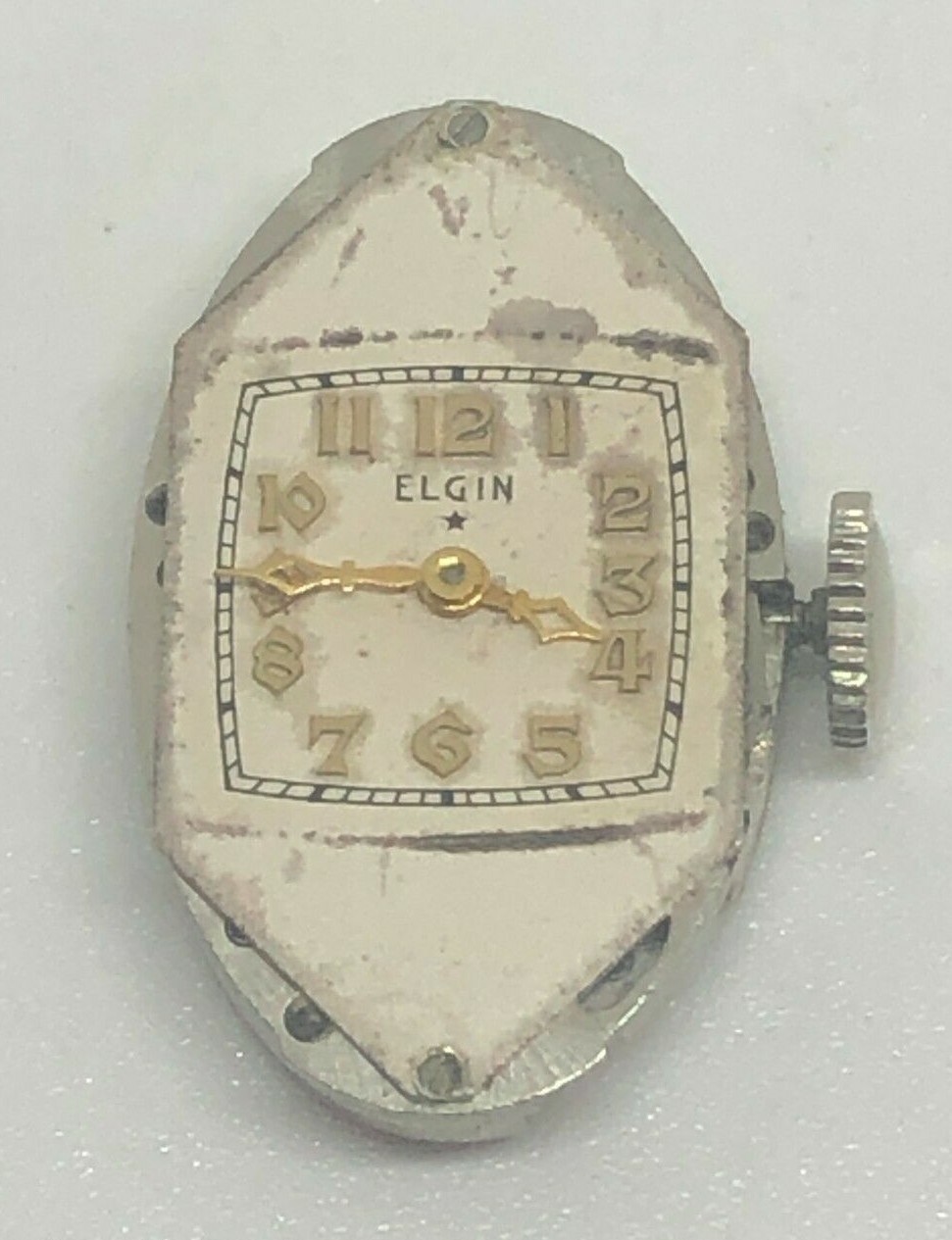 Elgin Movement 17 Jewels White Dial Gold Markers Gold Hands Original Steel Crown