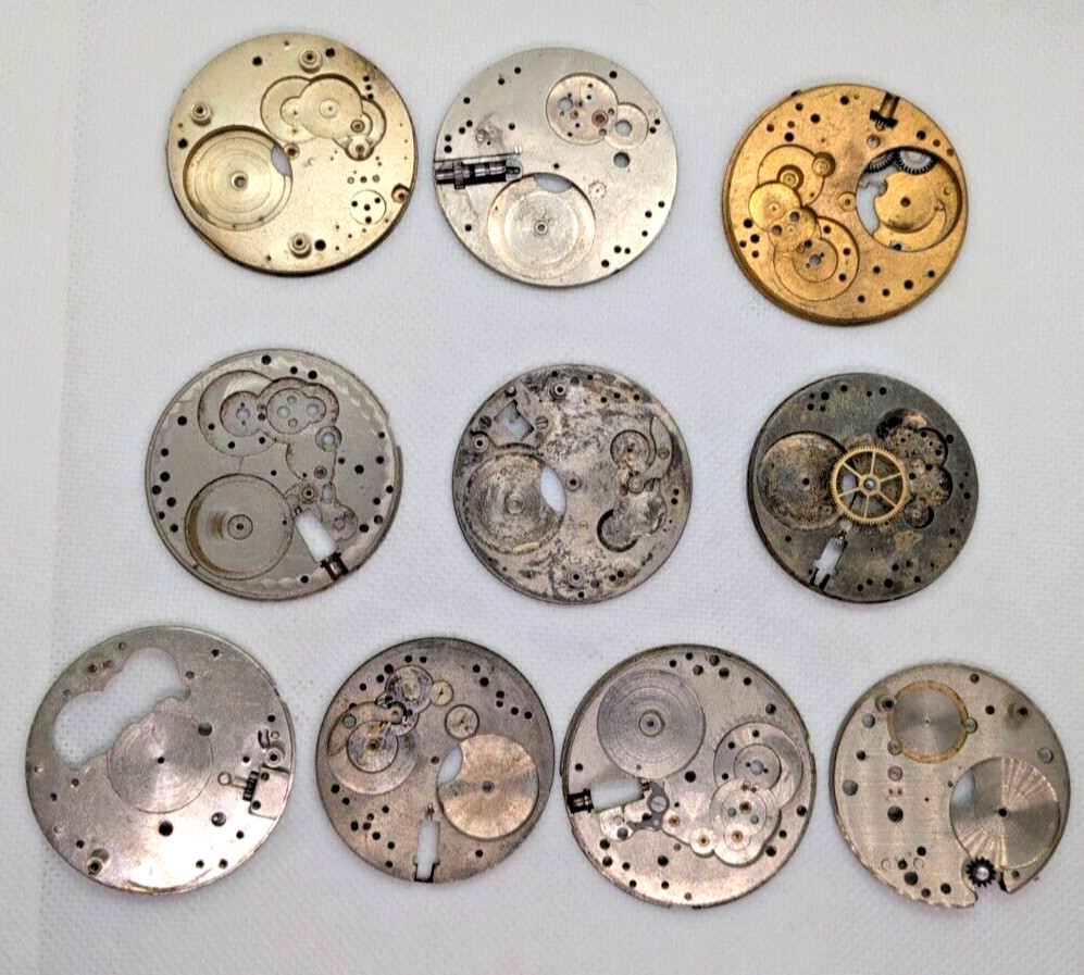 Vintage Lot of 10 4cm Pocket Watch Parts Bottom Plates Jewelry Pendant Blanks