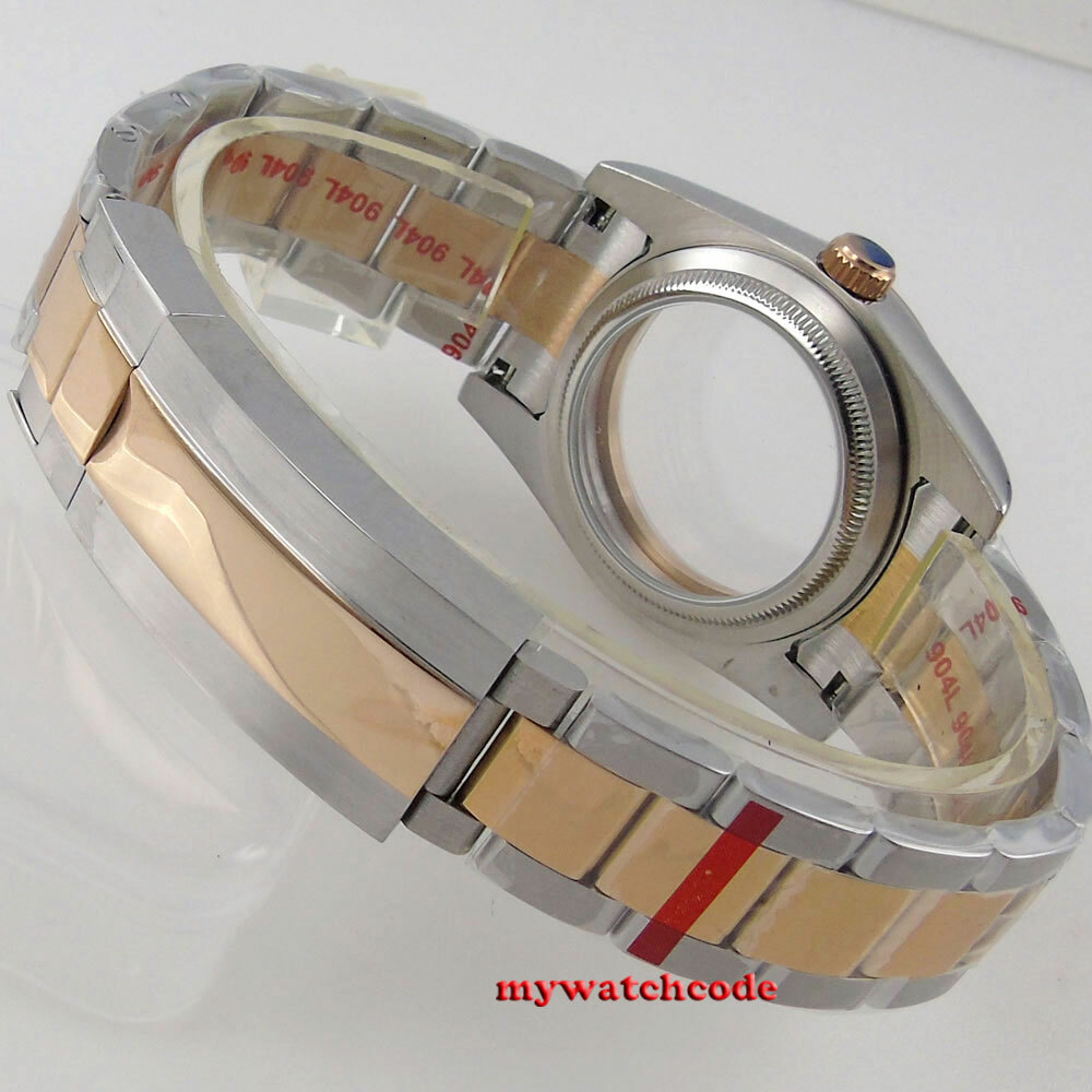 36mm sapphire glass two tone Watch Case fit NH35 NH36 NH38 rose golden case