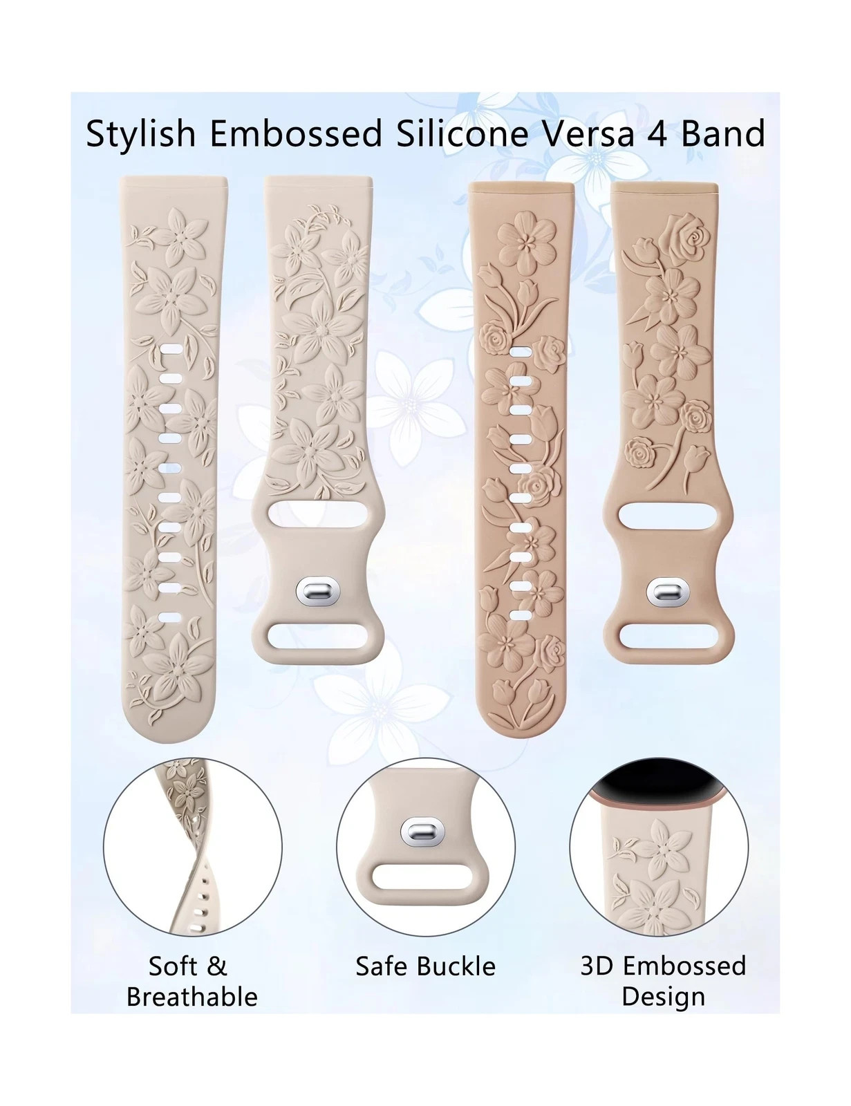 Minyee 2 Pack Floral Engraved Band Compatible with Fitbit Versa 4/V… Fast Ship