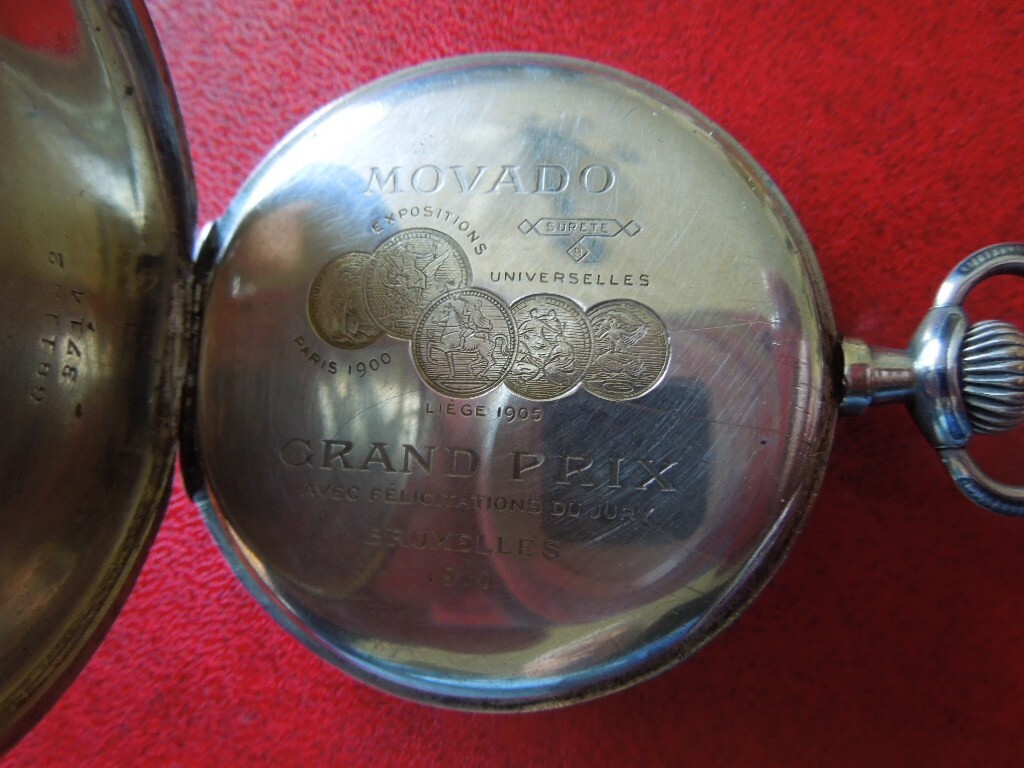J4939 POCKET WATCH MOVADO NIELLO HORSES FULL HUNTER HUGUENIN FR. SEE DESCR