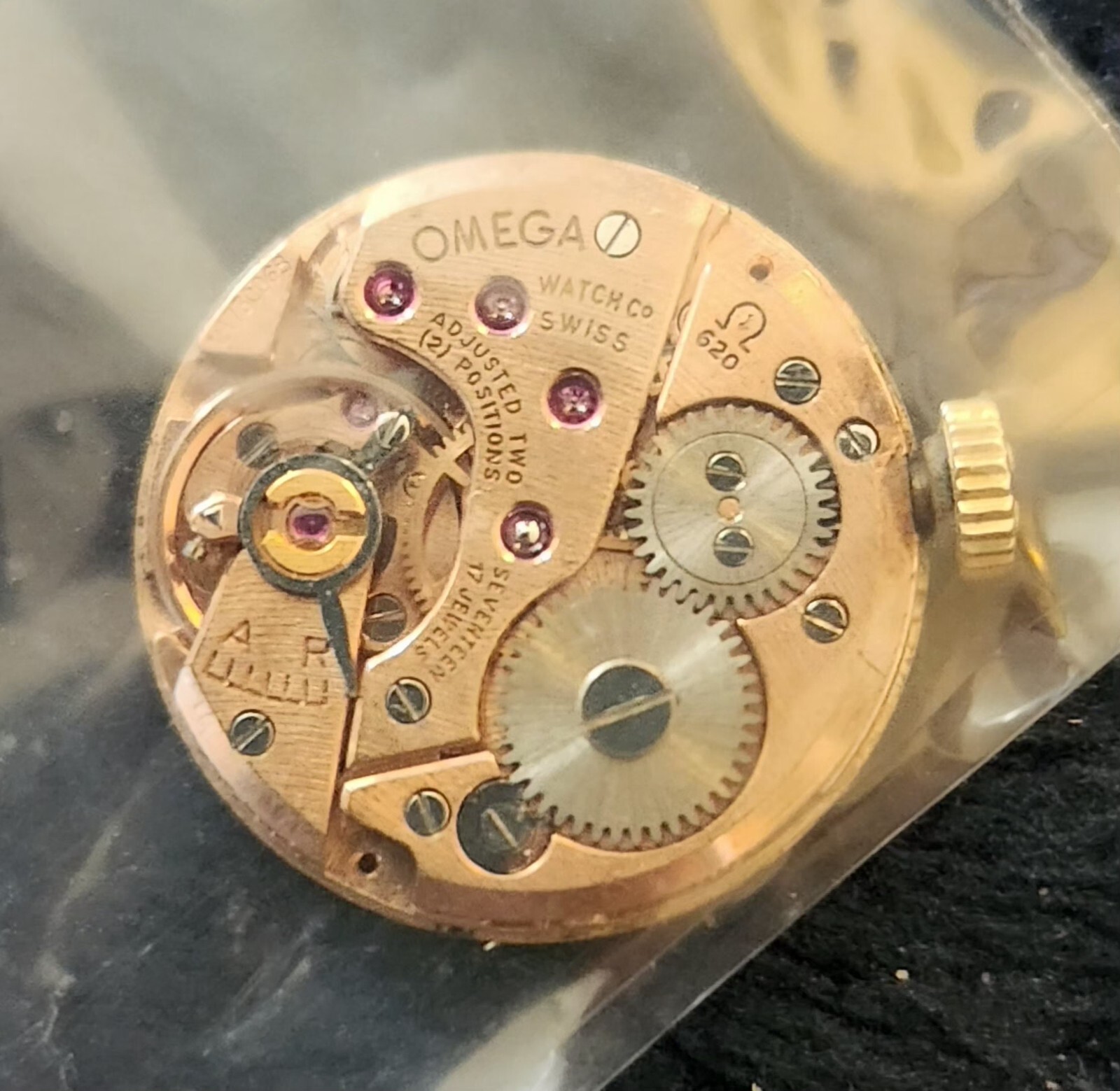 Omega 620 watch movement w/ dial Stem, Crown – runs