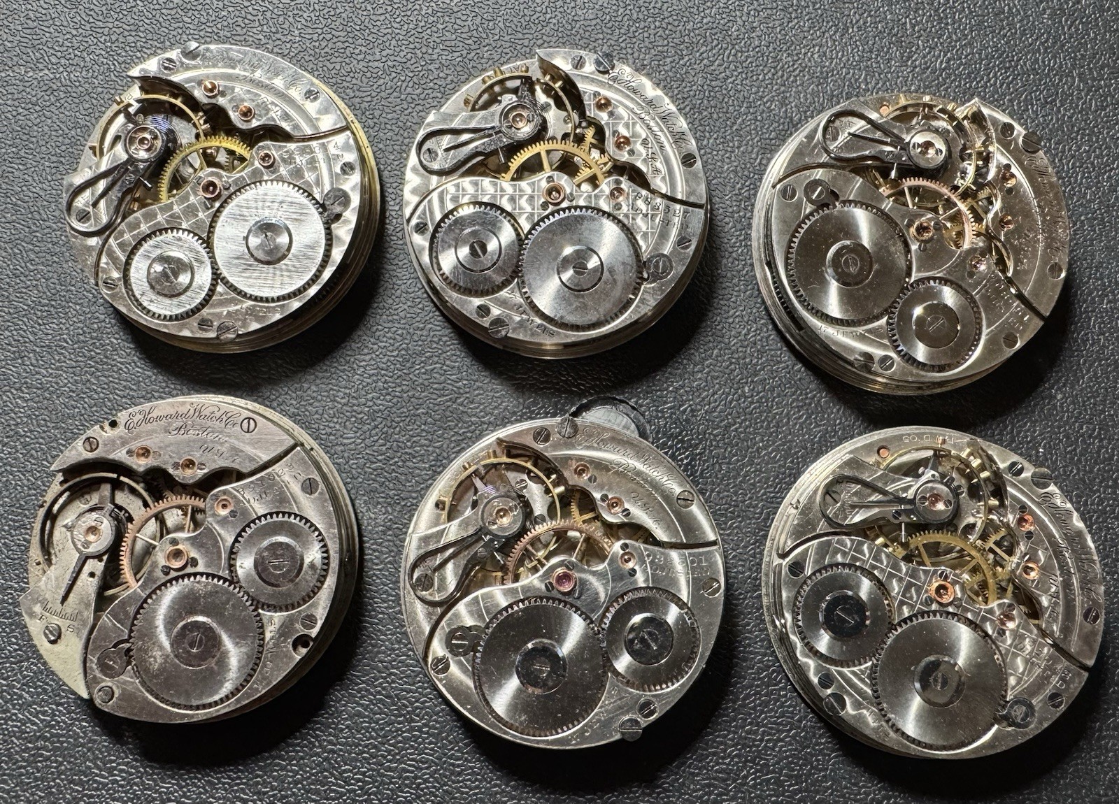 6 HOWARD 16S 17J SERIES 2, 3, 4, 9 PW PS POCKET WATCH MOVEMENT LOT