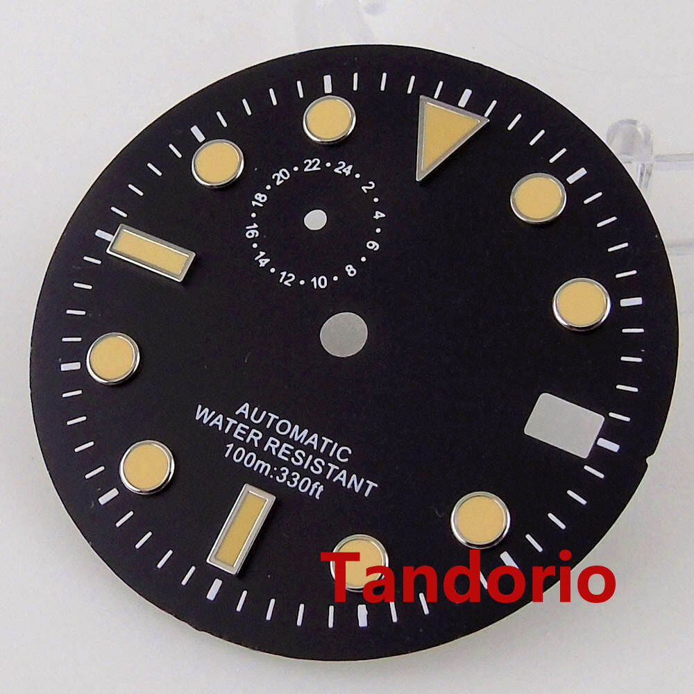 Bliger 29mm NH37 Automatic Mens Black White Blue Watch Dial Face Luminous Date