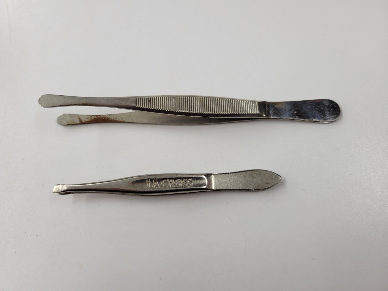 Vintage Lot Of Two Chrome Metal Tweezers. 1 Lacross 1 Unbranded