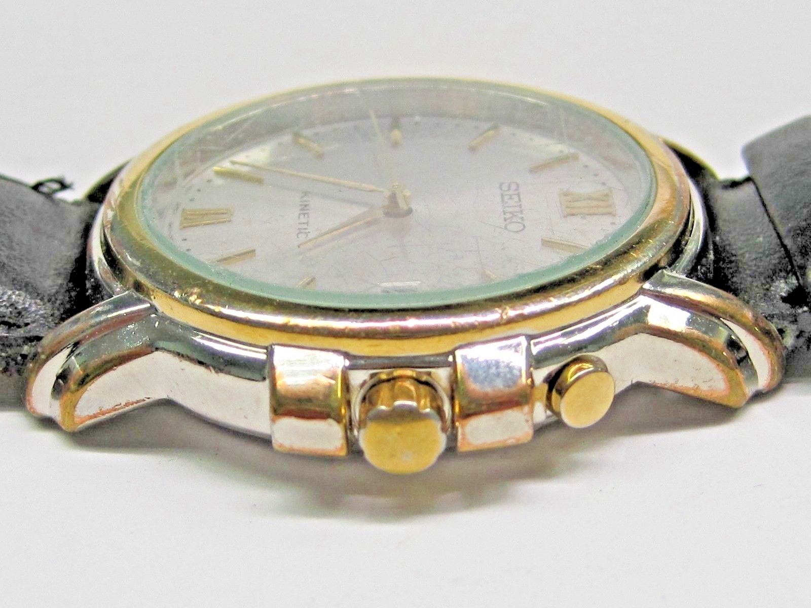 Vintage Gts Seiko Date Kinetic Yellow Gold Plated/Stainless Steel Wrist Watch.