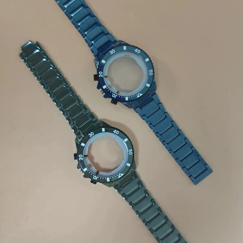 Ceramic Shell Watch Band for Armani AR70009 AR70011 Three Eye Black Blue Premium