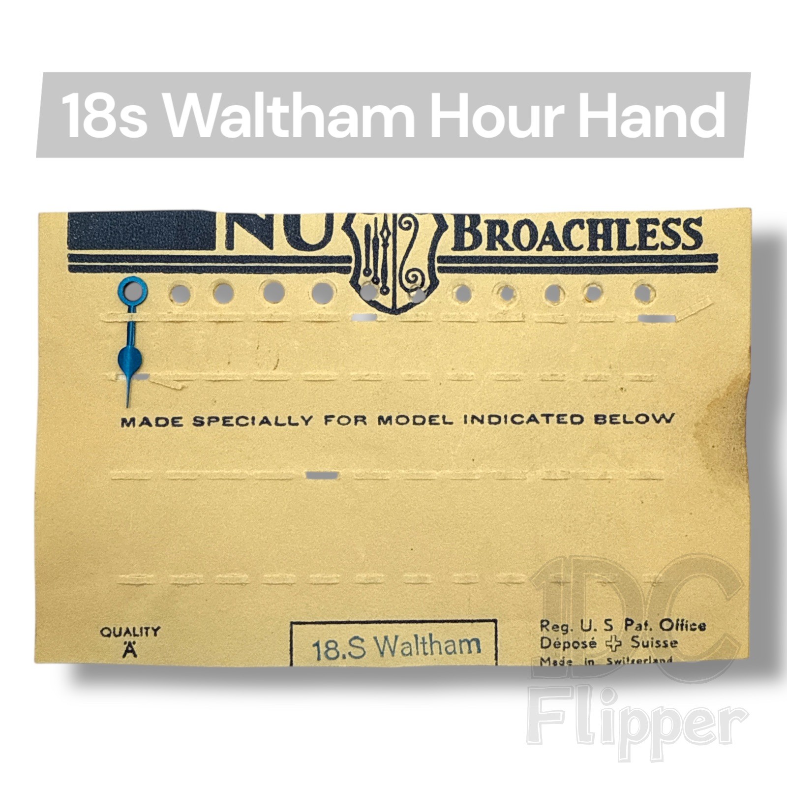 18s Waltham Hour Hand x 1 Blue Spade Pocket Watch Material 17.6mm NOS