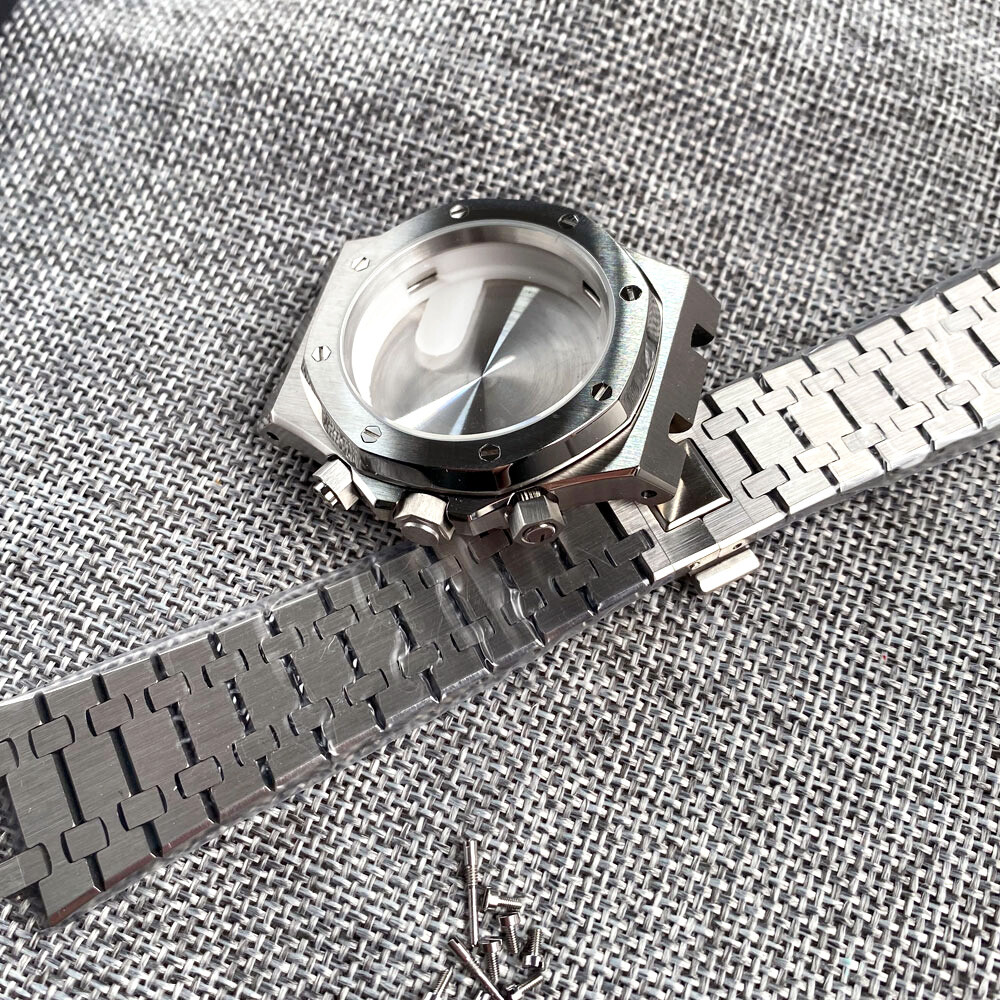 42mm Brushed Watch Case Bracelet 32.1mm Black Blue Dial Fit VK63 Quartz Sapphire