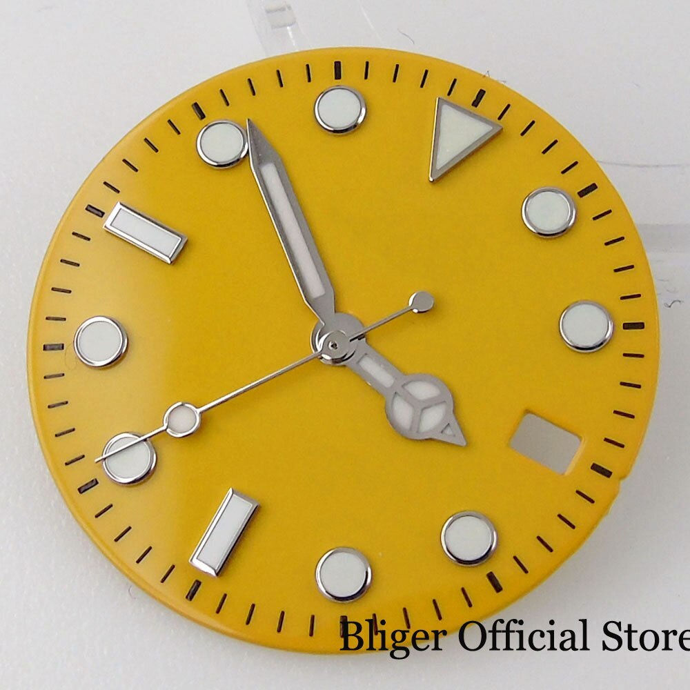 29MM Watch Dial fit NH35A Yellow Orange Navy Blue Date Window Luminous Index