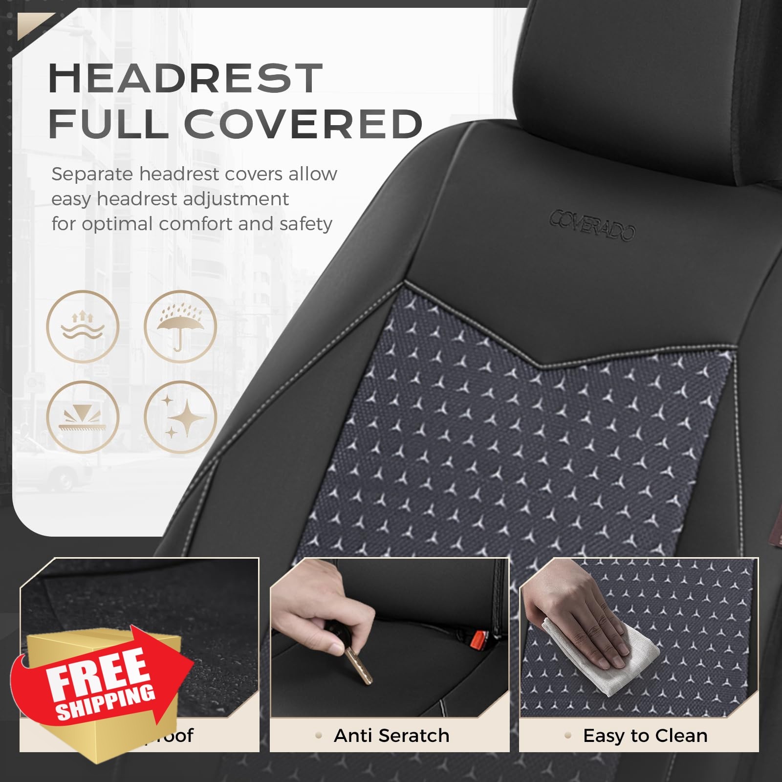 Coverado Black Front Seat Cover Mesh Leather