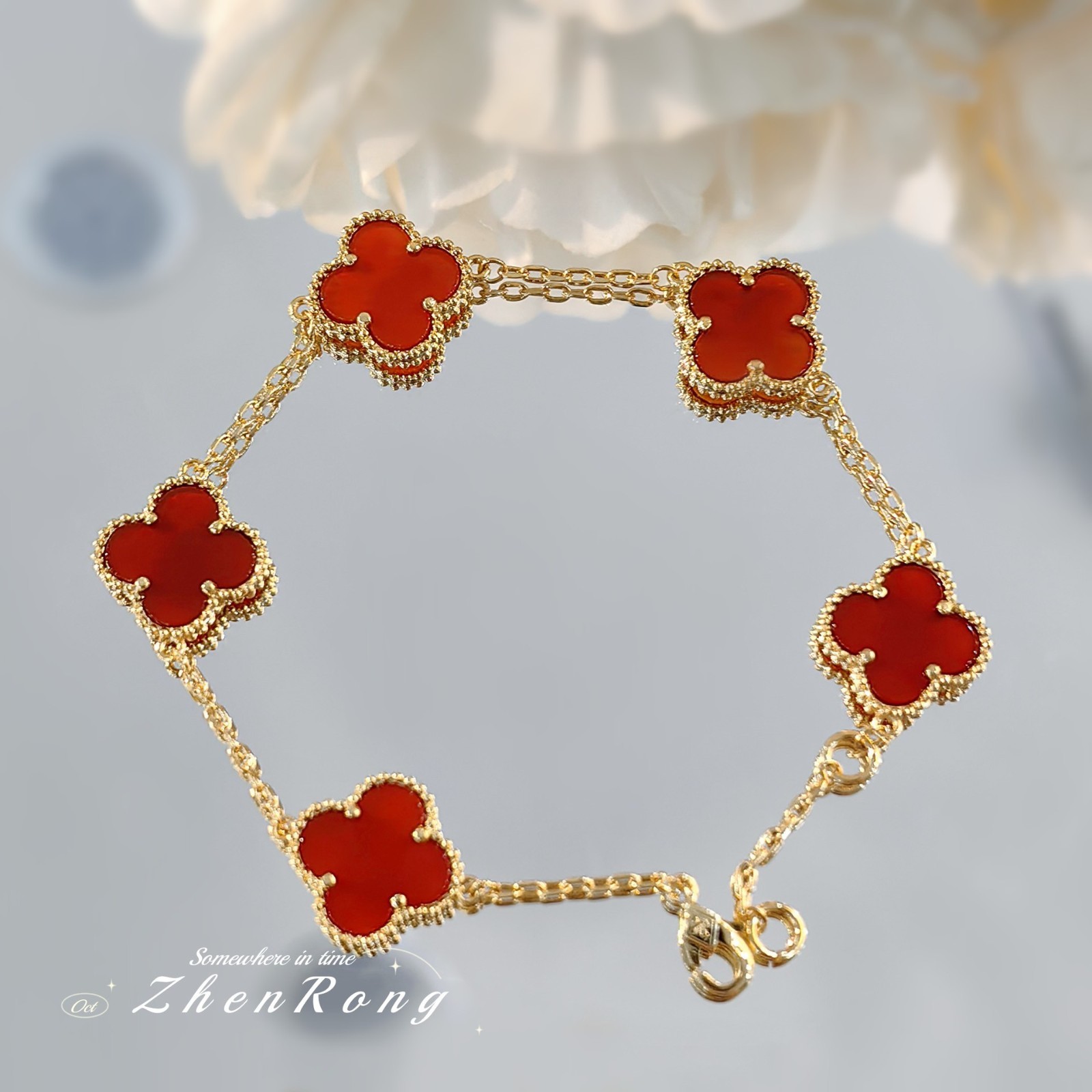Red & Rose Gold Plated Lucky Bracelet – 7.5″ Adjustable+ Gift Box Included
