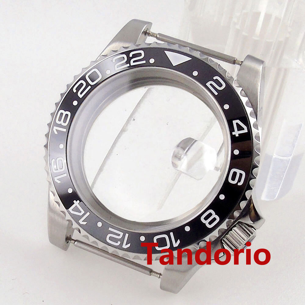 40mm Silver Watch Case Sapphire Glass Ceramic Bezel Fit NH35 ETA 2824 Movement