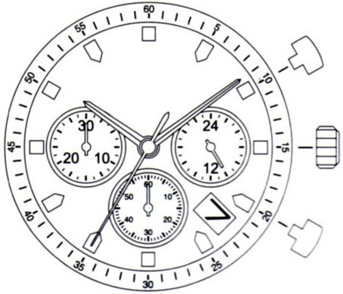 Miyota JS25 Movement Japan 3 Hands, Date at 4:30