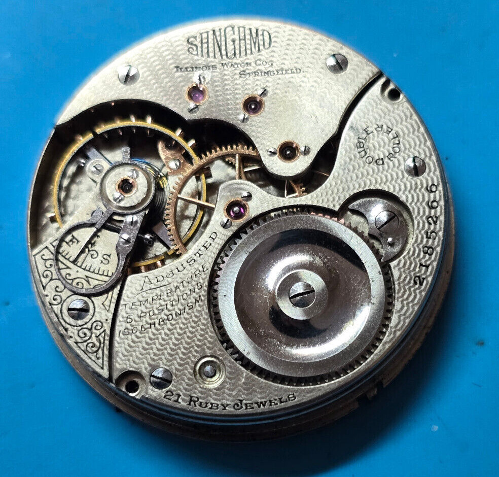 VINTAGE 16 SIZE ILLINOIS 21J SANGAMO GETTY MODEL 5 POCKET WATCH PARTS