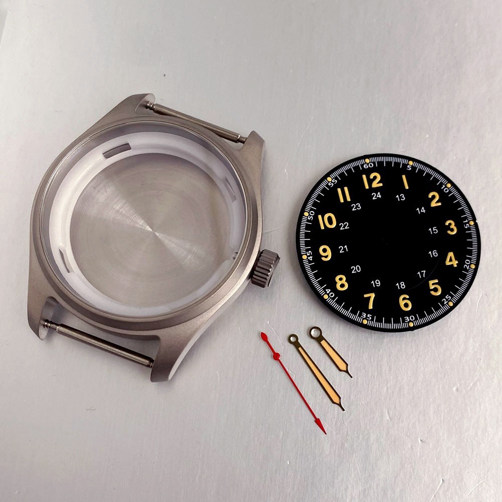 39mm Pilot Titanium Watch Case With 33.5mm Dial Set Fit NH35 Miyota 8215 PT