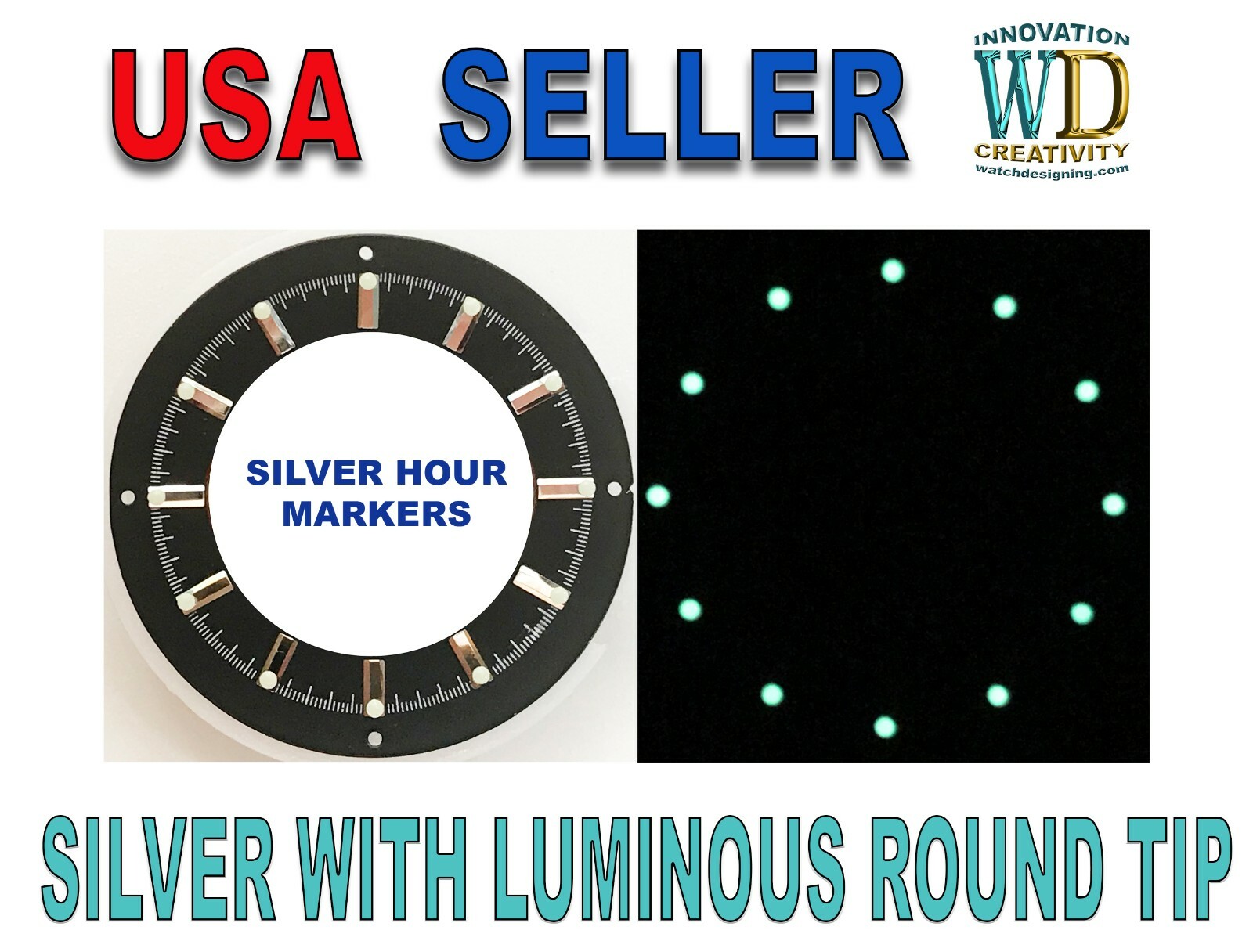 Watch Dial Hour Markers 12 pieces Blue Green LUMINOUS Numerals Triangles Parts