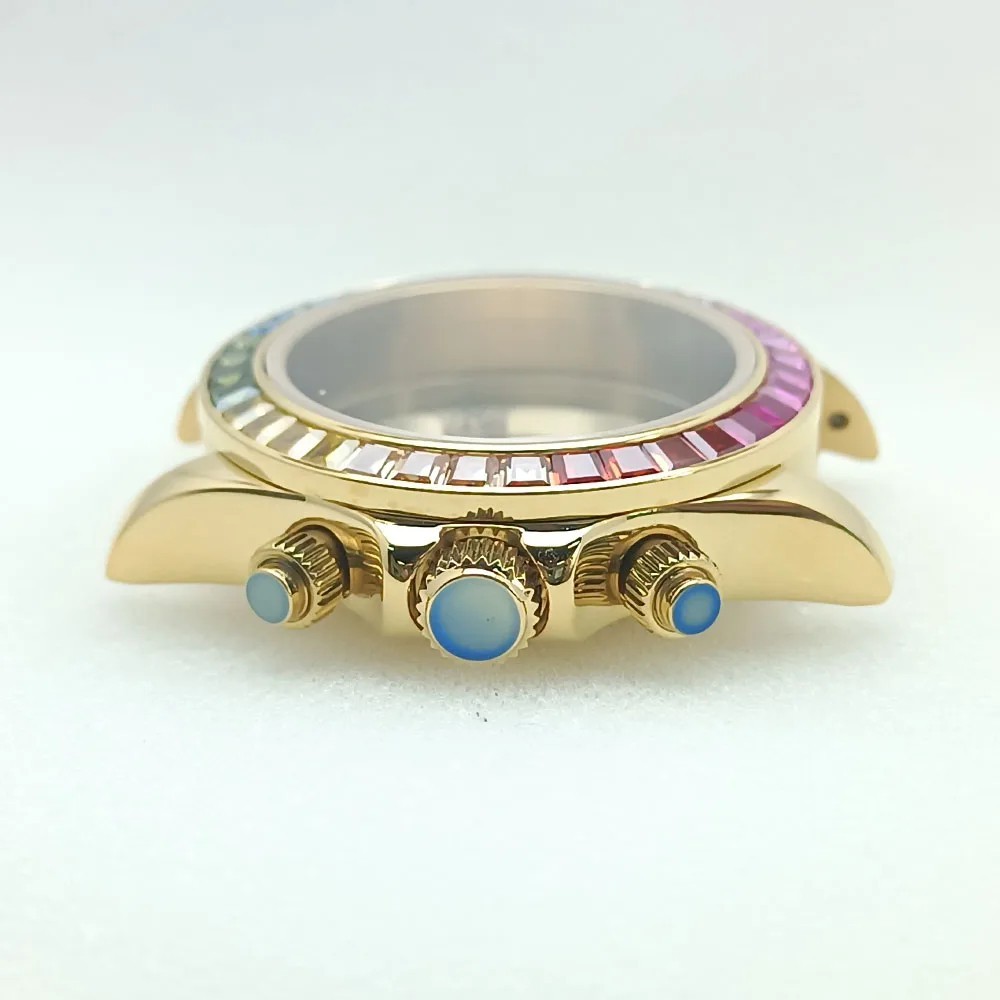 39.3mm VK63 Watch Case Steel Sapphire Crystal Fits 20mm Strap Silver Gold
