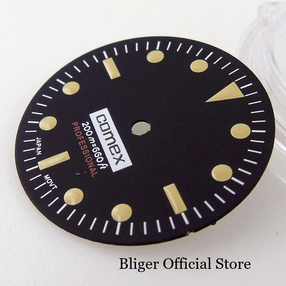Vintage 28.5mm Black Watch Dial Fit NH35 NH36 Movement Date Window Luminous Part
