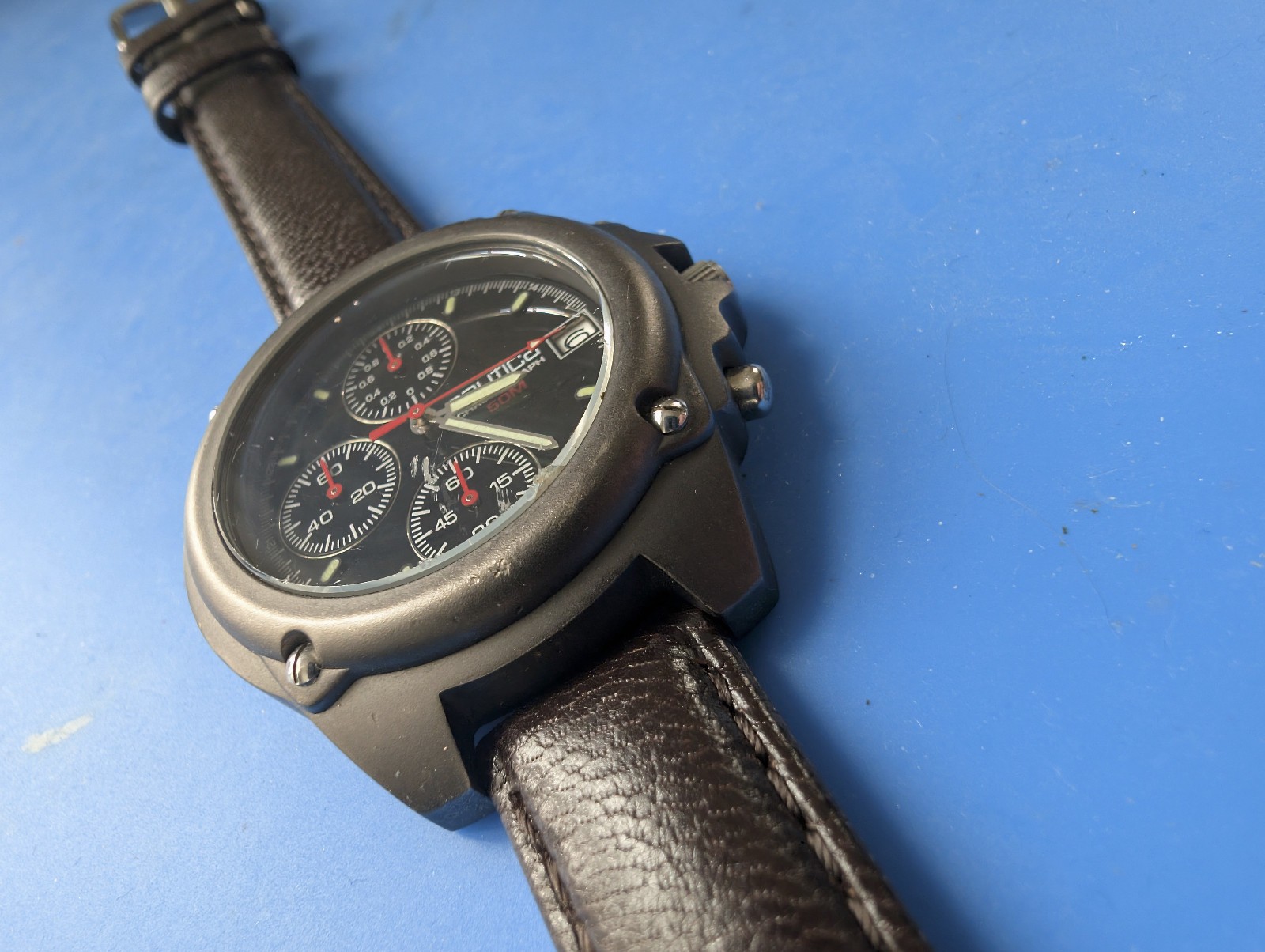 MENS NAUTICA CHRONOGRAPH 50M WRISTWATCH WITH LEATHER BAND