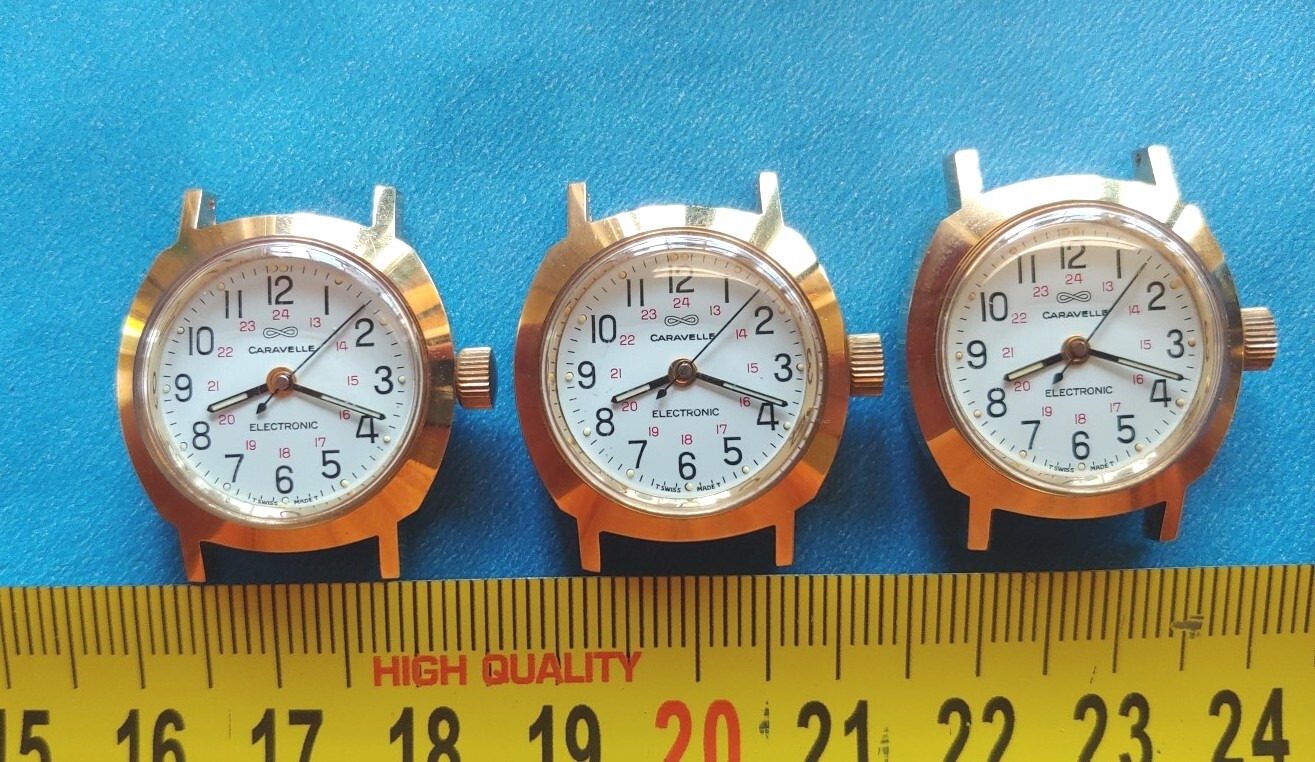 NOS Caravelle Electronic Swiss Round Gold Watch Case,Dial,Hands,Crown.For 6UDC