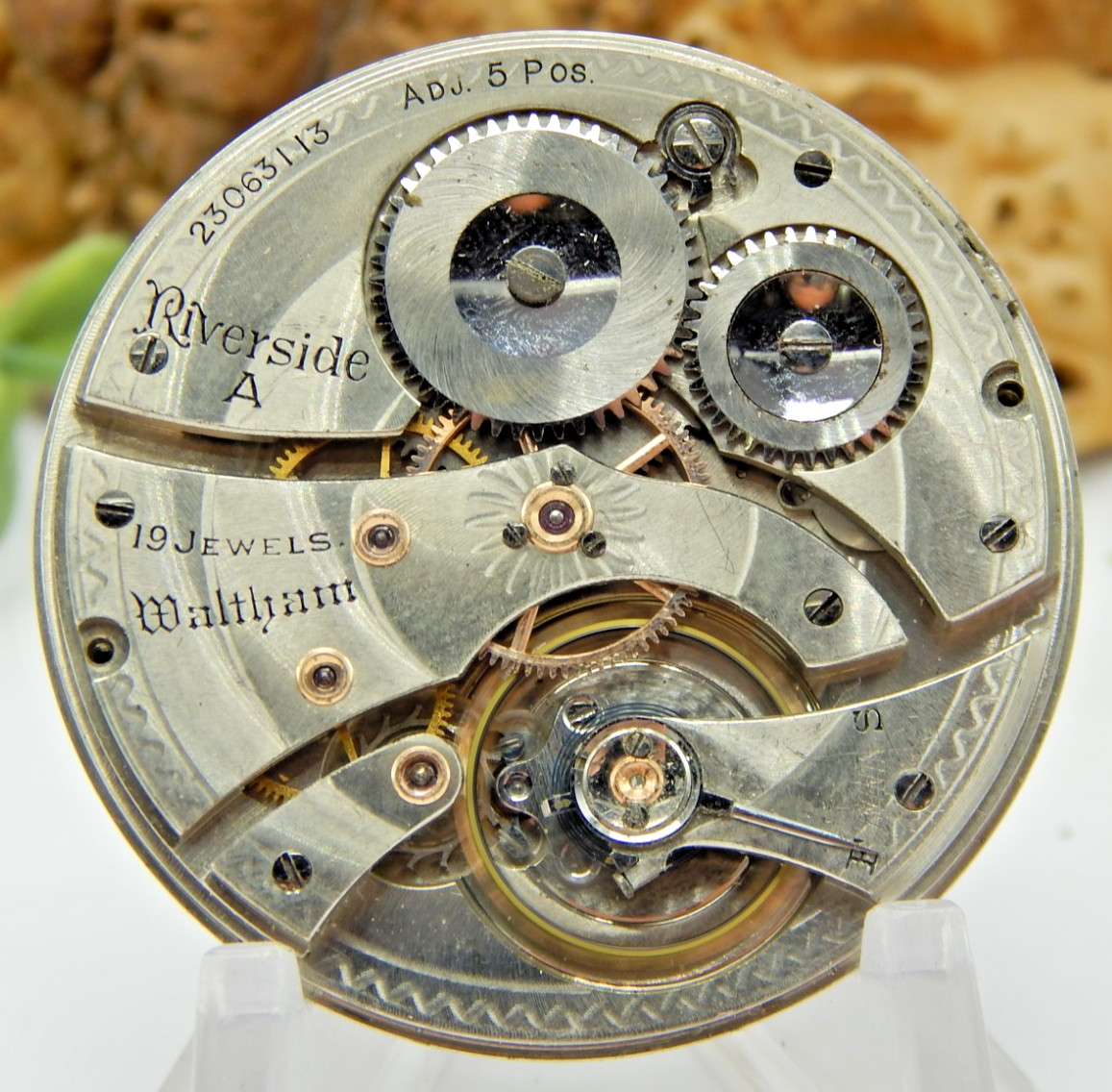 Antique Pocket watch movement Waltham Riverside Colonial A 14S 19J Open Face