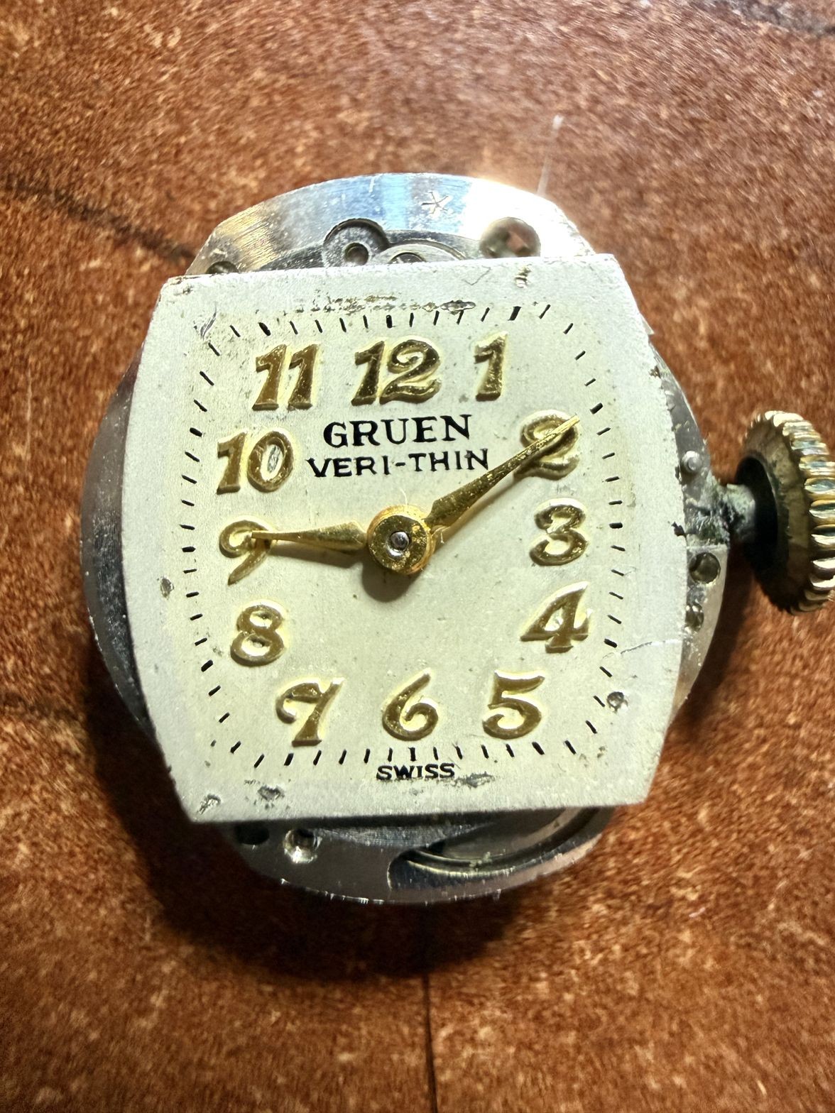 Gruen Veri-Thin 215R 17 Jewel Movement w Dial Crown Not Running Parts Repair