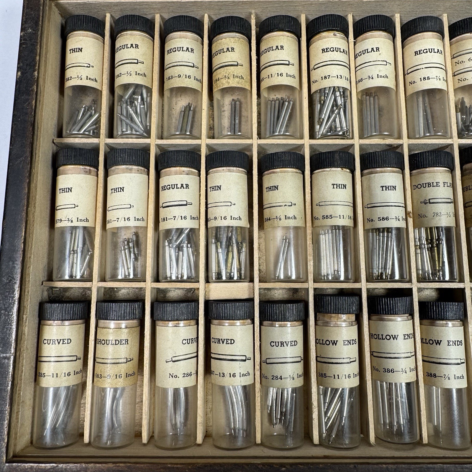 Fuller Spring Bars Set In Original Wooden Box For Wristwatch Watchmakers Vtg