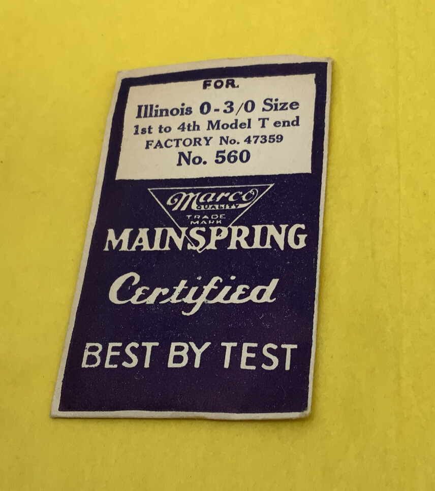 ILLINOIS 0 & 3/0S Part # 47359 MAINSPRING T Brace (JA428). New Old Stock