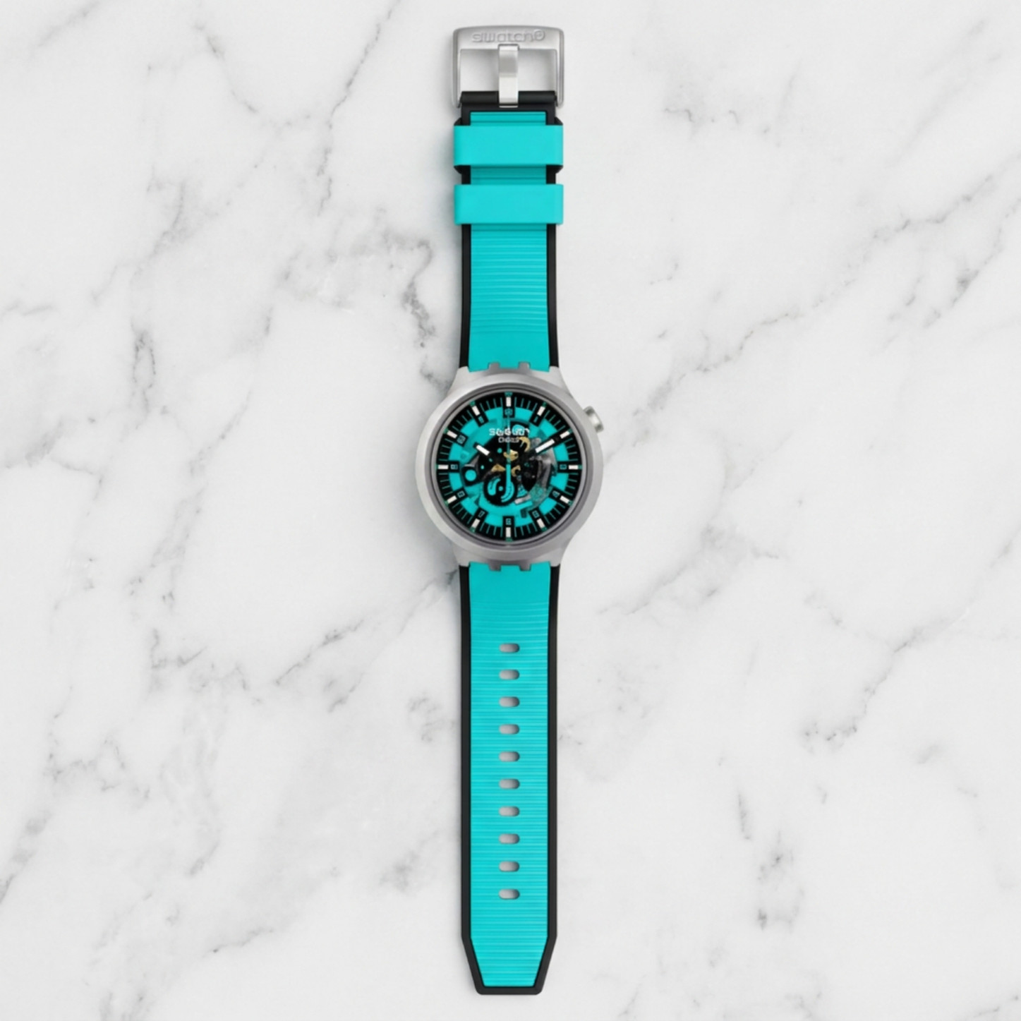 Swatch Unisex Oversized Watch Big Bold Irony Lacquered Blue Green Dial 47MM