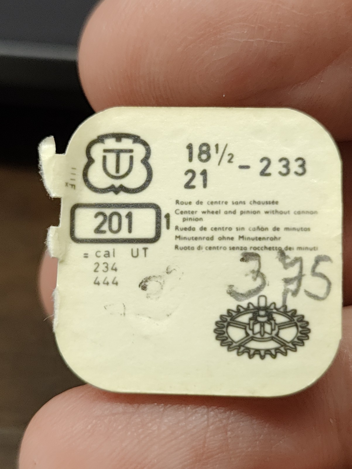 NOS Unitas UT Cal. 233 Part 201 Center Wheel